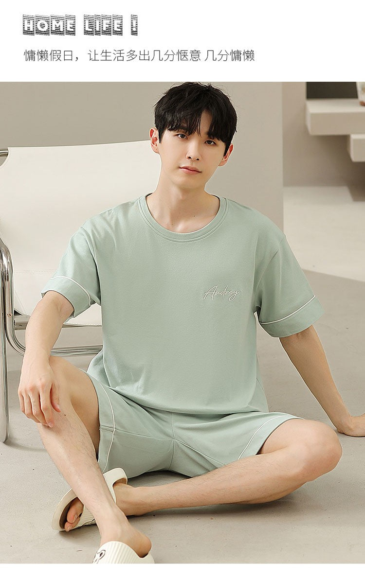 2023 New Men's Nightwear Summer Thin Soft Homewear Youth Boy Short Sleeping Top & Pant Pajamas Set Male Sleepwear Big Size