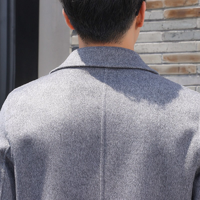 100% Wool Hand-Sewn Men's Coat Long Overcoats Boy Buttons Cardigan Long-style Woolen Coats Overcoat 2024 New