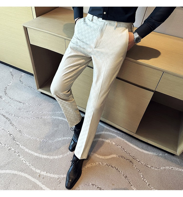 New Men Casual Plaid Suit Pants Fashion Men's Slim Fit Business Social Dress Pants Formal Wedding Social Party Male Trousers