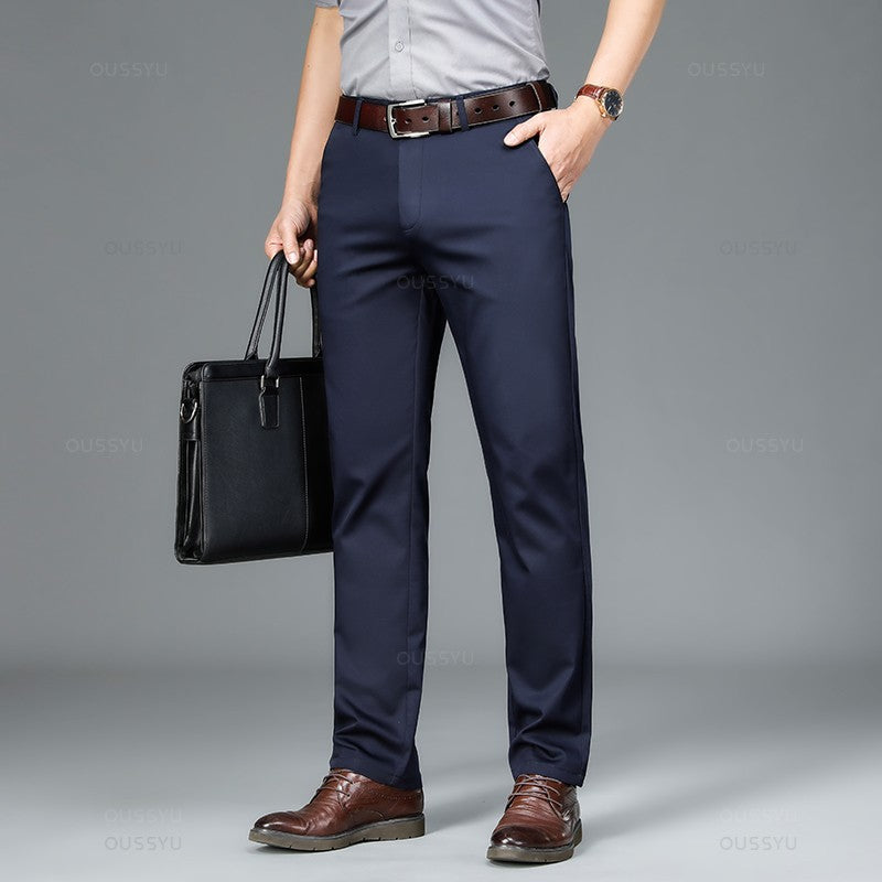 Spring Summer Straight Suit Pants Men Cotton Business Stretch Royal Blue Khaki Black Thin Office Formal Trousers Male Size 40 42