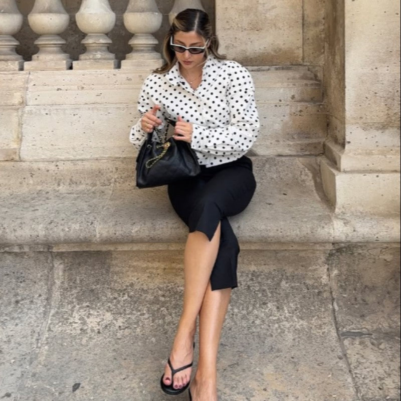 Polka Dot Stand Neck Short Jackets Women Fashion Long Sleeve Patchwork Contrast Slim Coats Casual Lady Street Commute Outerwear