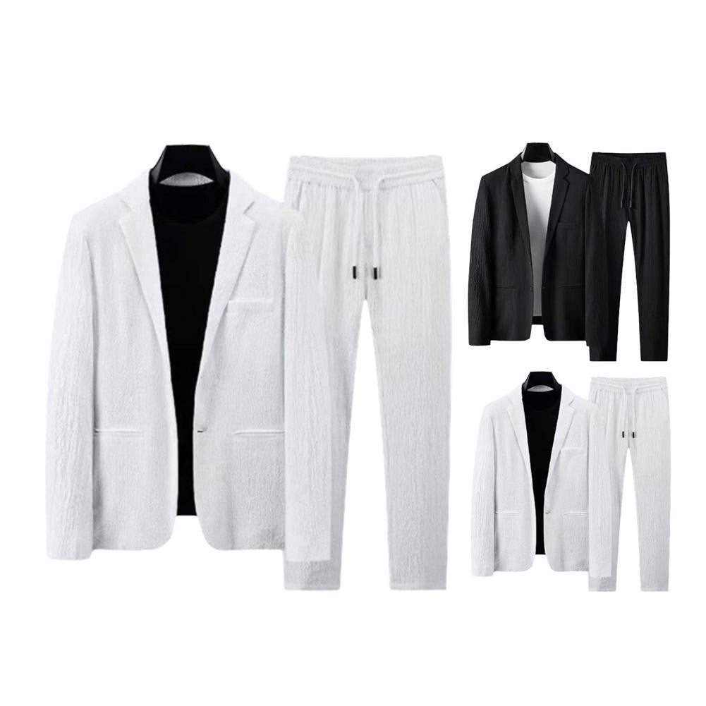 Men Two piece Suit Striped Pleated Men Pants Set Pleated Drawstring Loose Lapel Pockets Thin Formal Business Men Set
