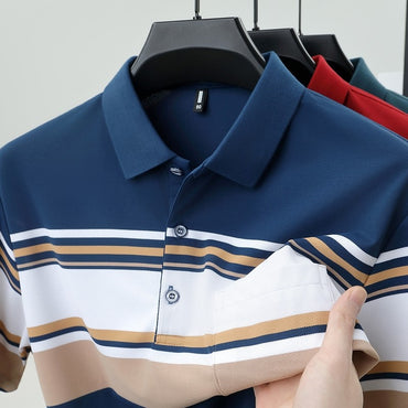 High quality brand men's short sleeved polo shirt summer fashion striped design youth personalized top casual business T-shirt