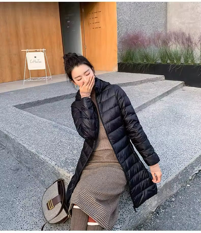 Women's X-long Office Lady Hat Detachable Puffer Jackets 2025 New Arrival Autumn Winter White Duck Down Warm Coat