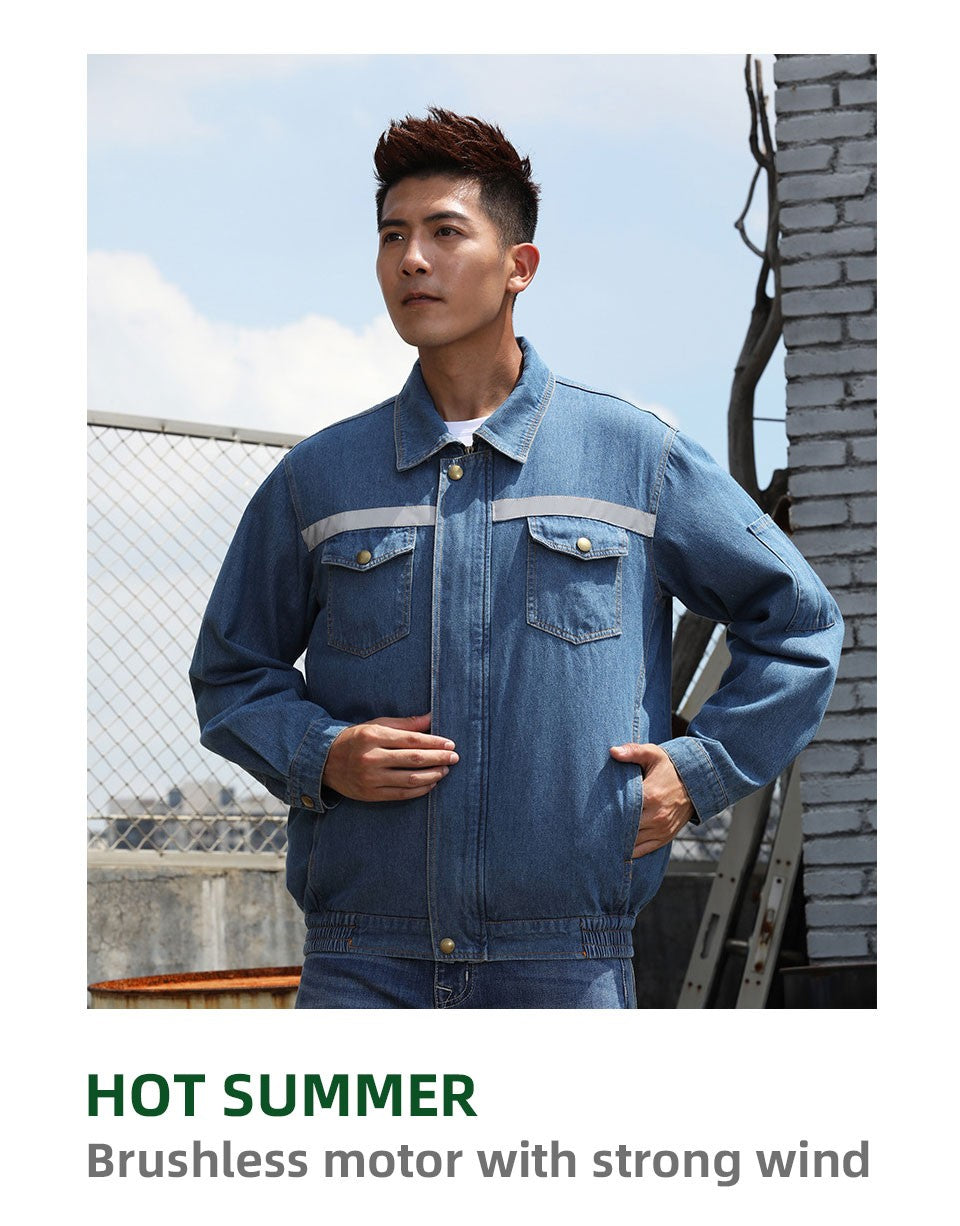 Summer Welder Denim Air Conditioning Clothes Fan Clothes Flame Retardant Fan Jacket Body Cooling Clothes Vest Fan Work Clothes