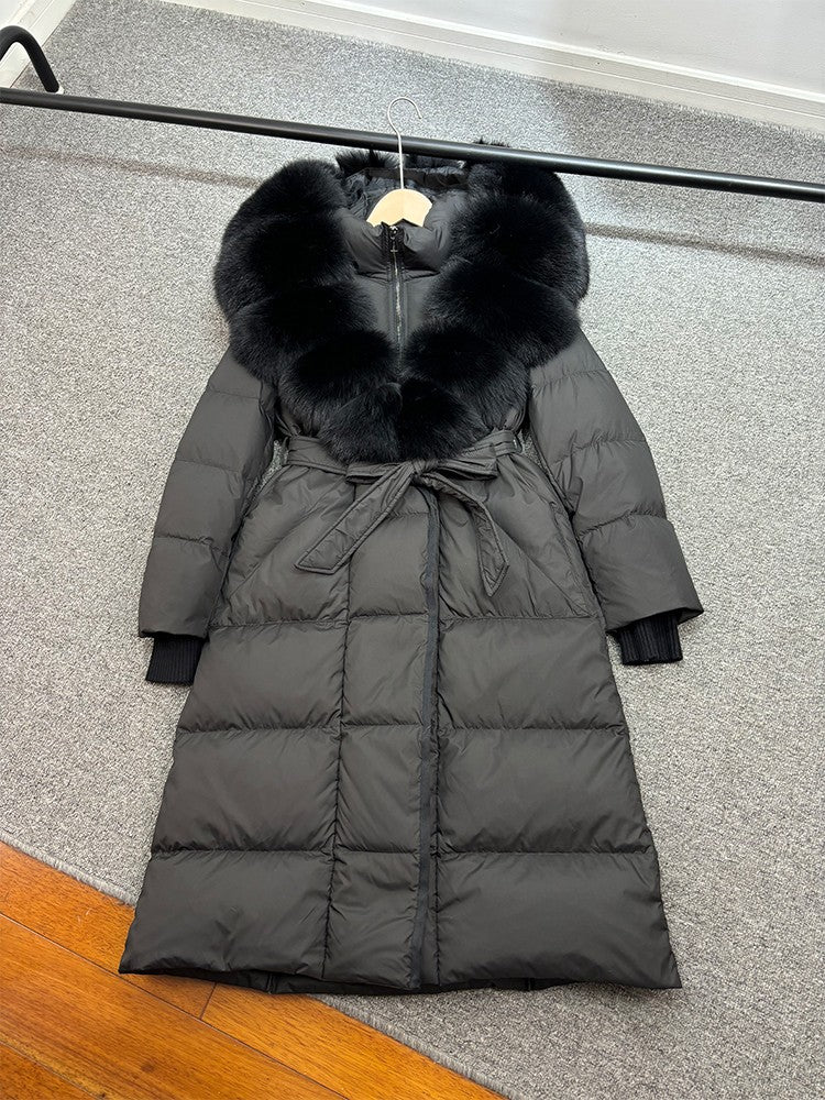 Janveny New Winter Long Hooded Puffer Jacket Women Warm Thickened Real Fox Fur Collar White Goose Down Jacket Waterproof Parkas