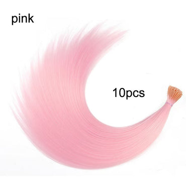 20" Rainbow Synthetic Hair Extensions Kit 10PCS Colored I-Tip Extensions with Micro Beads Hook Needle for Women Kids Cosplay