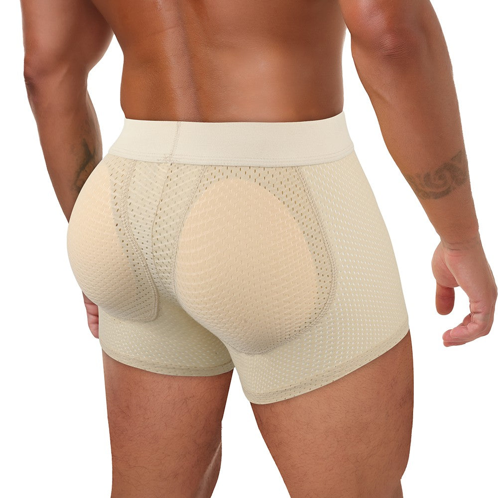 Men Hip Lift Body Shaper Sponge Fake Butt Padded Boxer Briefs Hollow out Breathable Slimming Underwear Body Shaping Enhancement