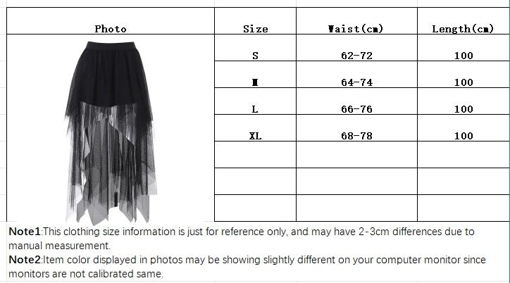Sexy Net Yarn High-Waisted Irregular Skirt for Women Summer New European and Ame