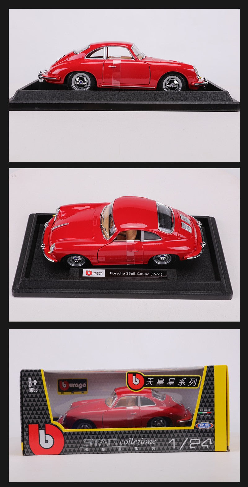 Burago 1:24 1961 Porsche 356B Coupé Modelo em Liga #22079
