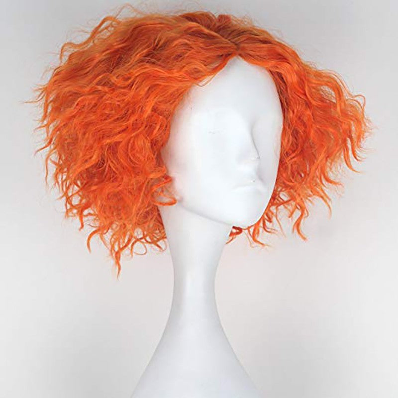 Perucas Fantasia Peruca Curta Cacheada Laranja Peruca Sintética Peruca Anime Cosplay Para Festa de Halloween Cosplay