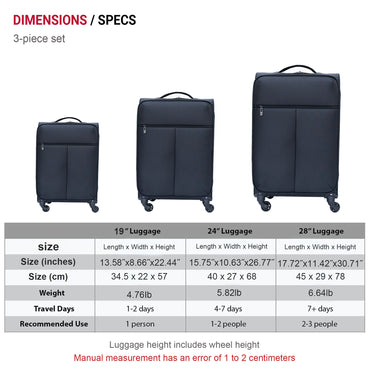 3 piece luggage set Oxford cloth suitcase black(No password lock) carry on luggage trolley bag high-capacity
