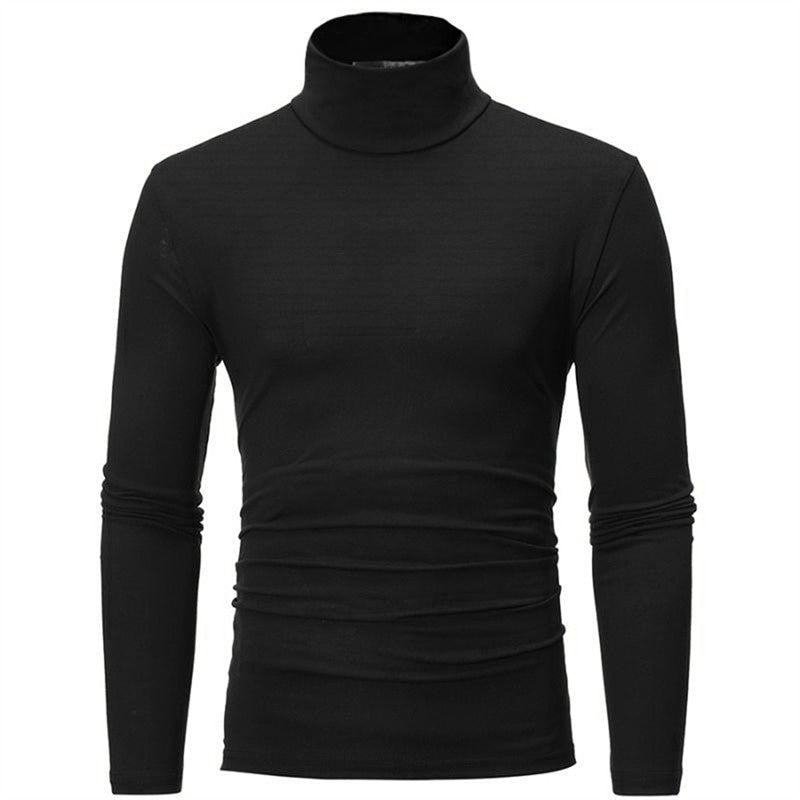 Men's Solid Color Turtleneck T-Shirt Spring Casual Long Sleeve Basic Bottoming Shirt Fashion Solid Color Slim-Fit Tops Plus Size