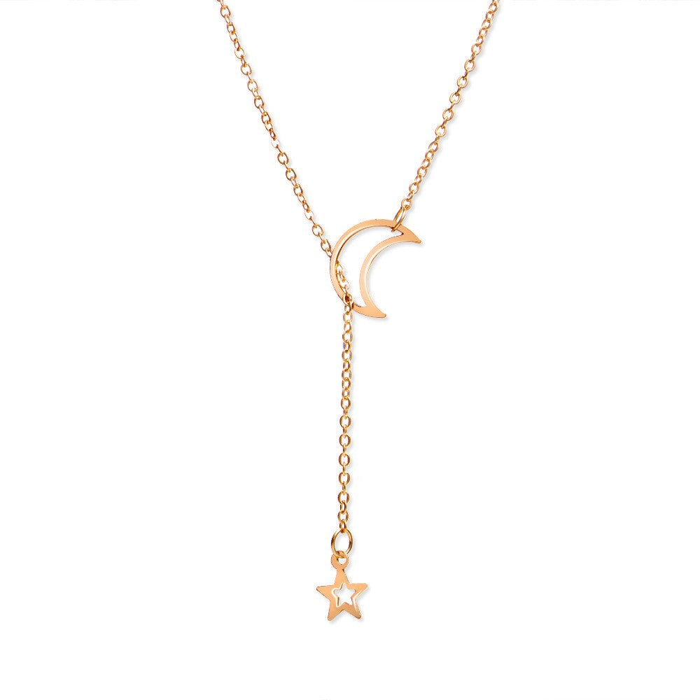 Novo Colar Gargantilha com Pingente de Lua e Estrela Simples, Corrente com Pingente de Liga Dourada Simples, Colares para Mulheres, Joias para Festa