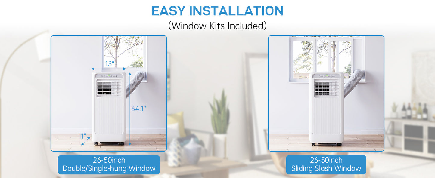 Ar-condicionado portátil 8000 Btu, 3 em 1 (AC portátil, desumidificador e modo ventilador), unidade de AC com timer 24H e controle remoto