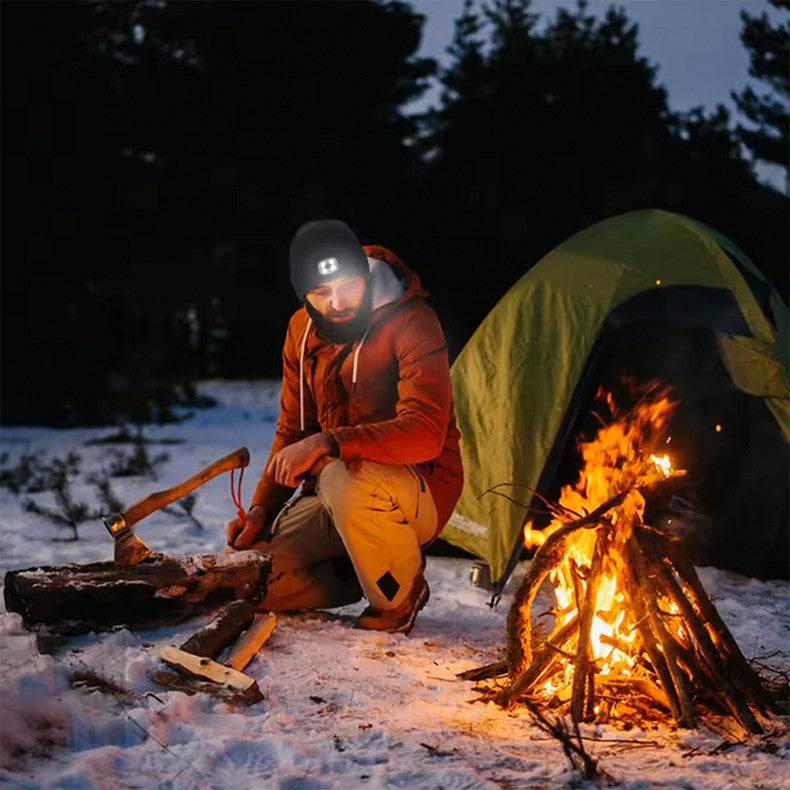 LED Light Knitted Hat Warm Elastic Beanie Autumn Winter Outdoor Sports Night Fishing Hiking Camping Glow Bonnet Unisex Headlight