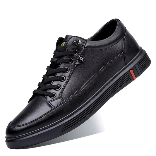 Spring Autumn Genuine Leather Shoes Men Footwear Soft Cowhide Casual Flat Brand Pure Black