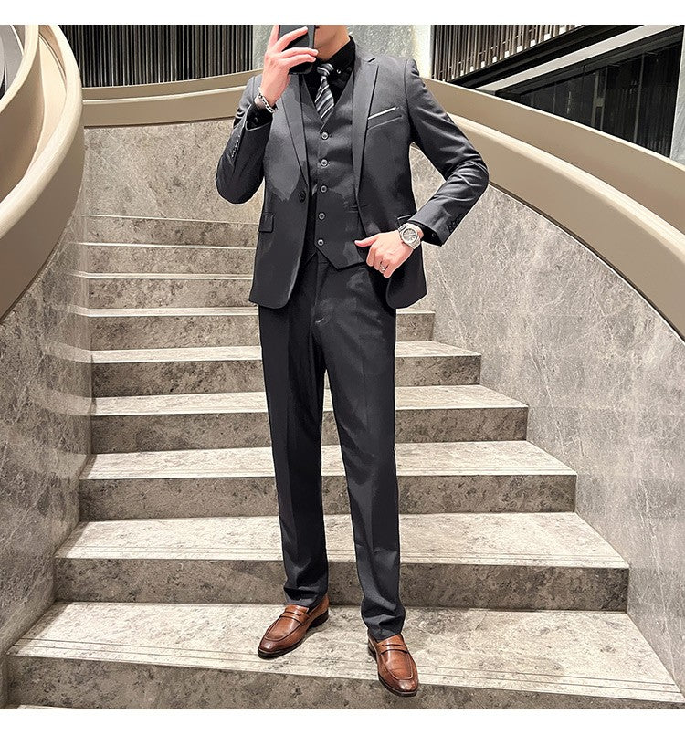 Men's High-Quality 3-Piece Business Casual Wedding Suit Vest Trousers Set Handsome Fashion Banquet Clothing S-6XL