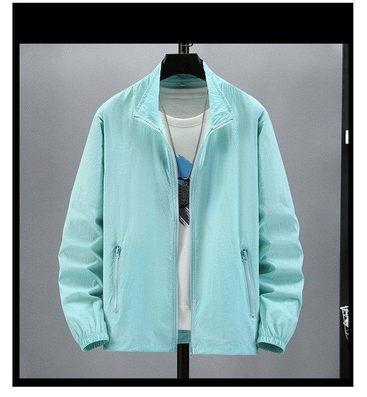 Men Teens Breathable Ultrathin Ultralight Stand Collar Quick Dry Sun-Protective Camping Hiking Jacket Skin Coat Windbreaker