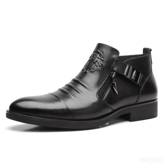 Winter Men's Elegant Boots Ankle non slip Leather Shoes British Zip Black Knight boots Pointed Punk Platform male Booties Botas