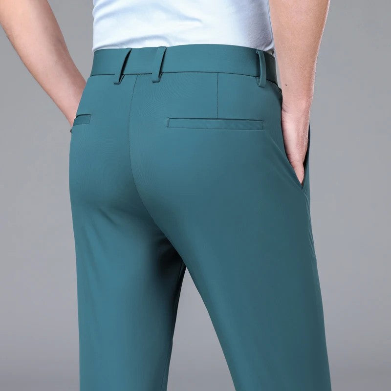 New Summer Men's Ice Silk High Stretch Business Suit Pants Male Army Green Blue Elastic Formal Office Straight Formal Trousers