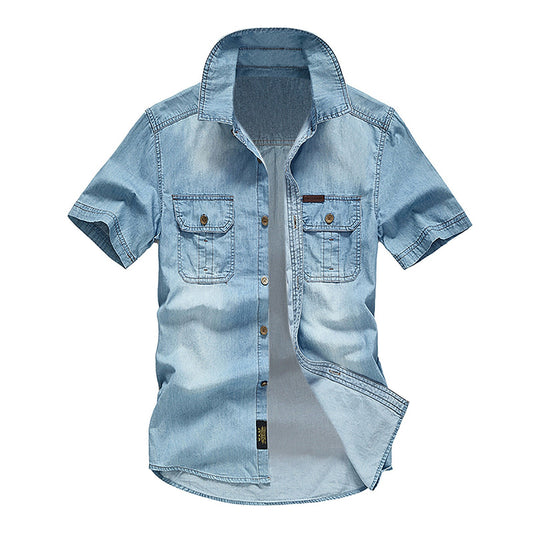Men Denim Shirts Double Pocket Solid Color Casual Male Cowboy Shirts New Summer Autumn Slim Fit High Quality Shirts For Men