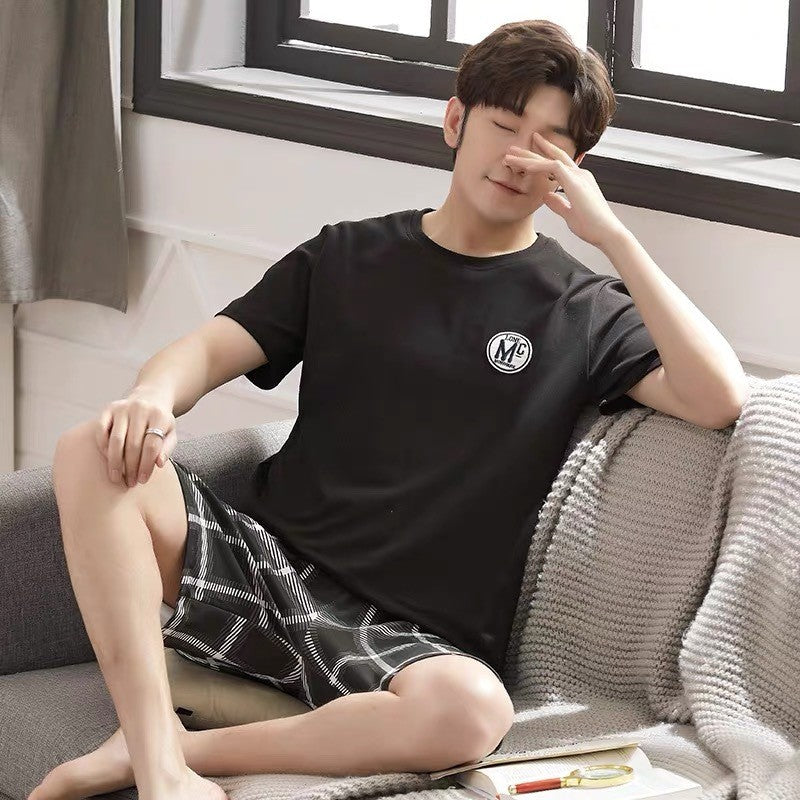 Summer Men's Pajamas Homewear Set Men's Short-Sleeved Shorts Teenage Students Cartoon Striped Casual Pajamas Homewear Set