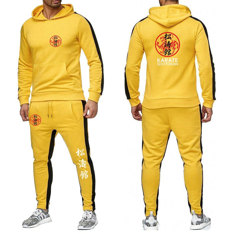 Shotokan Karate 2022 Men's New Solid Color Hooded Sweatshirts Fashion Pullover Top+Sweatpants Casual Jogging Fitness Sports Suit