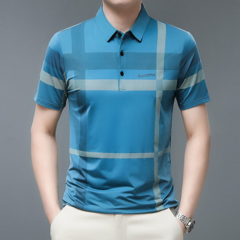 Men's Business Casual Polo Short Sleeved Smooth Wrinkle Resistant Comfortable Top New