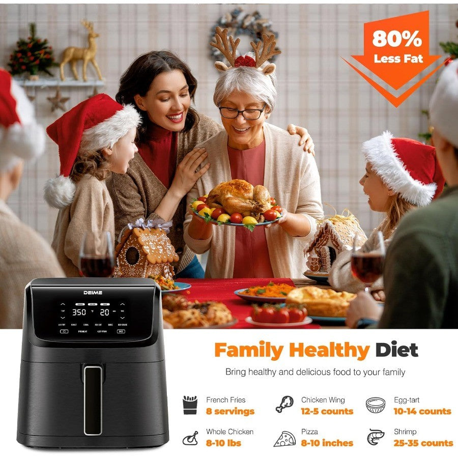 Large Capacity 7.2 QT 1700W Air Fryer with 8 Presets LCD Touch Screen for Healthy Cooking at Home Oilless Oven with NonStick Ba