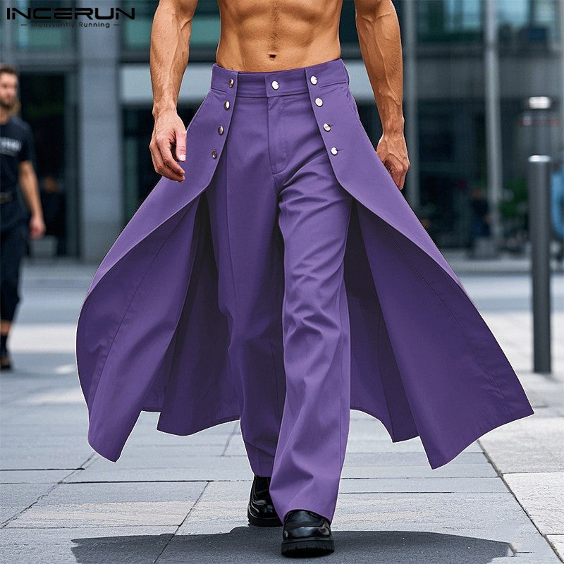 INCERUN Men Irregular Pants Solid Color Button Joggers Loose Casual Trousers Men Streetwear 2025 Fashion Male Long Pants S-5XL