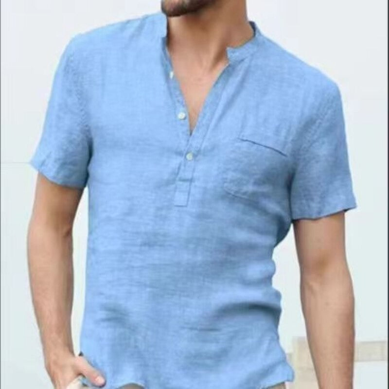 New Summer Men's Short-Sleeved T-shirt Cotton and Linen Led Casual Men's T-shirt Shirt Male Breathable