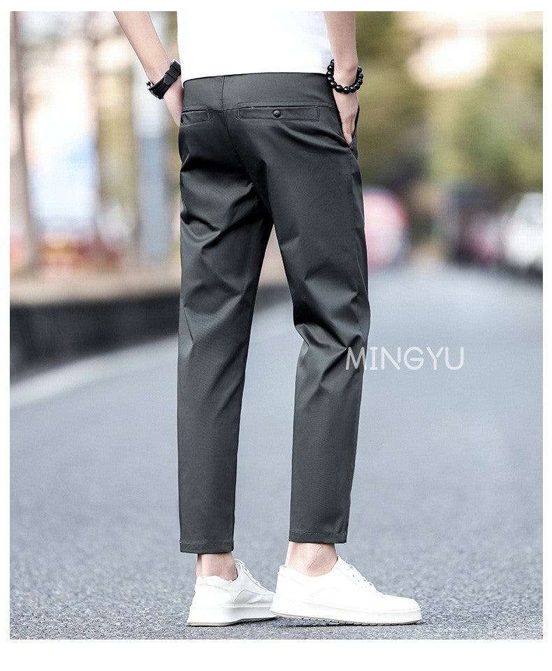 2025 New Summer Cotton Ankle Length Pants Men Slim Elastic Waist Jogger Outdoors Korean Work Suit Casual Trousers Male 28-38