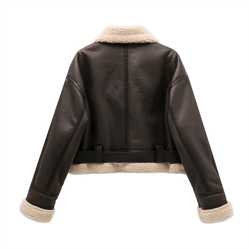 RARF 2024 Nova Jaqueta de Lã Sintética Grossa e Quente para Mulheres Casaco Vintage Manga Longa com Cinto na Barra Feminino Agasalh