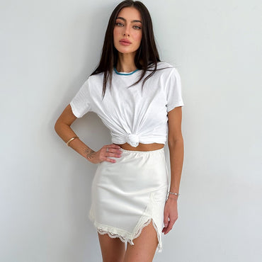 Linad Elegant Satin Embroidery Pencil Skirts Summer Sexy High Waist Split Mini S