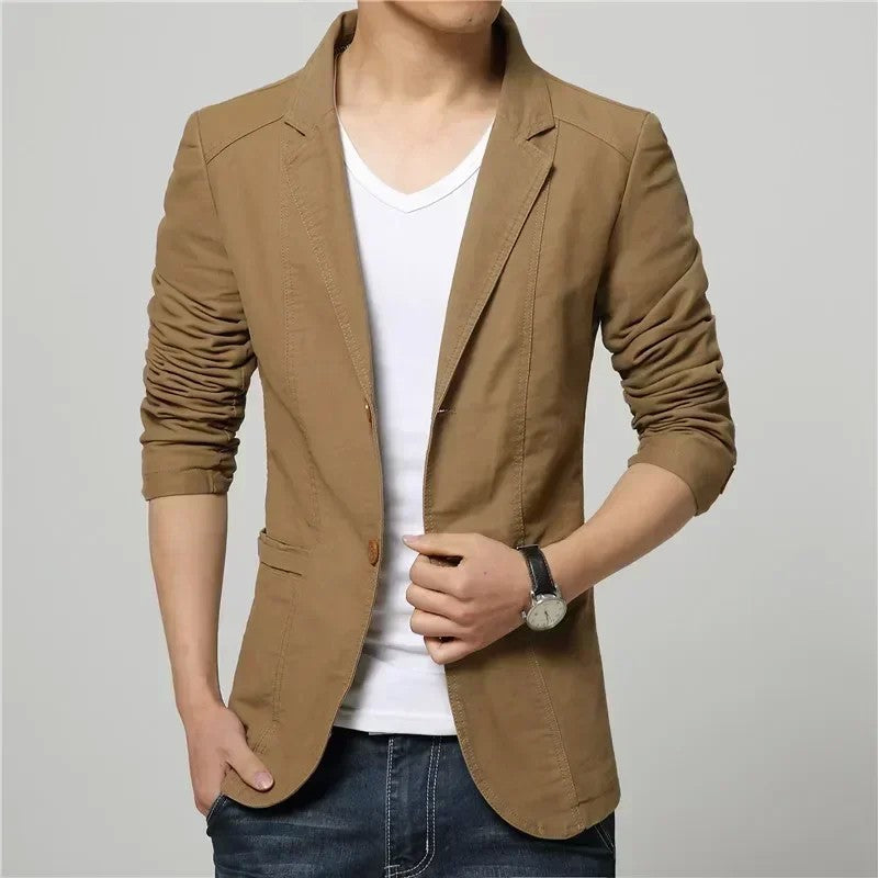 Cotton Business Casual Men Blazer Fashion Trend Slim Fit Solid Color Jacket Large Size M-6XL Khaki Black Brown Suit Coat