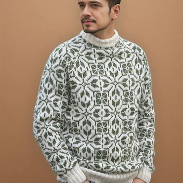 New Style Simple Retro Fresh Jacquard Sweater Loose Street Pullover Contrast Color Long Sleeve Knitted