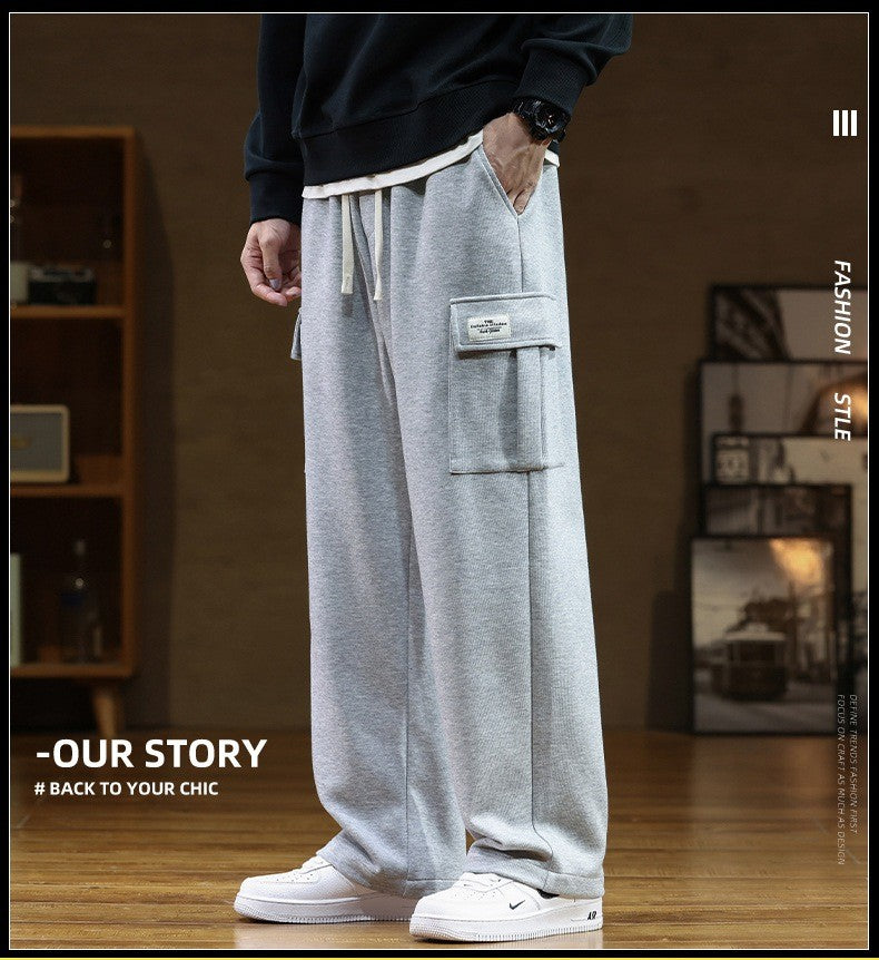 2024 New in Wide Leg Pants Men Autumn Straight Elastic Waist Baggy Cargo Trouser Male Relaxed Streetwear Sweatpant Plus Size Big