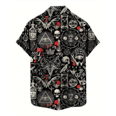 Skull 3D Printed Men's Hawaiian Shirt Street Gothic Style Trendy Vintage Lapel Tops Summer Y2K Casual Short Sleeve Beach Shirt