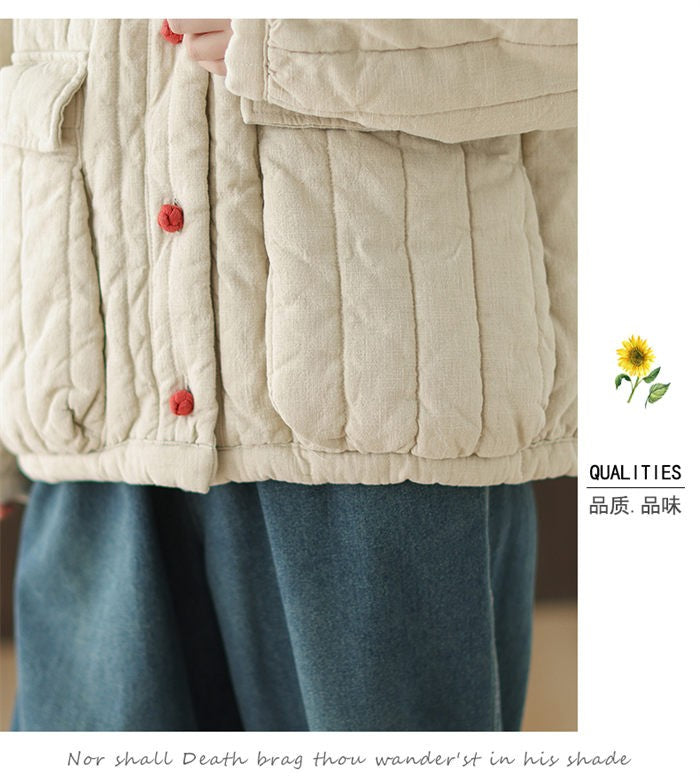 Cotton And Linen Women's Quilted Jacket 2024 New Autumn And Winter Retro Chinese Style Short Thick Casual Padded Coat Top K2675
