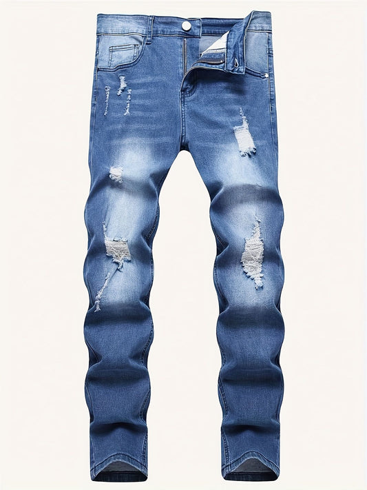 Men's slim fit ripped jeans with street style stretch denim pants