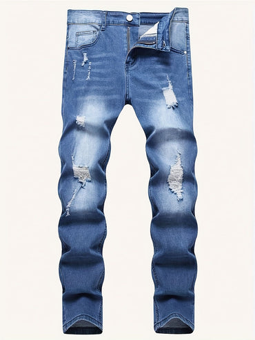 Men's slim fit ripped jeans with street style stretch denim pants