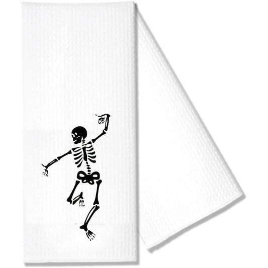 Skeleton Waffle Tea Towel Halloween Spooky Goth Season Kitchen Table Decoration Dancing Skeleton Towel Housewarming Hostess Gift