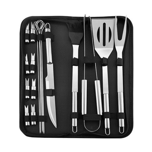 Stainless Steel BBQ Tool Set - Portable Grill Utensils in Oxford Cloth Bag, Complete Outdoor Cooking Kit for Camping &