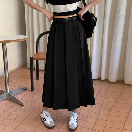 Women Vintage Solid Color JK Long Skirts Girls Elegant Comfortable Leisure Plus Size Skirts Female Sweet A Line Pleated Skirt