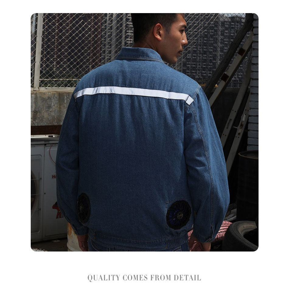 Summer Welder Denim Air Conditioning Clothes Fan Clothes Flame Retardant Fan Jacket Body Cooling Clothes Vest Fan Work Clothes