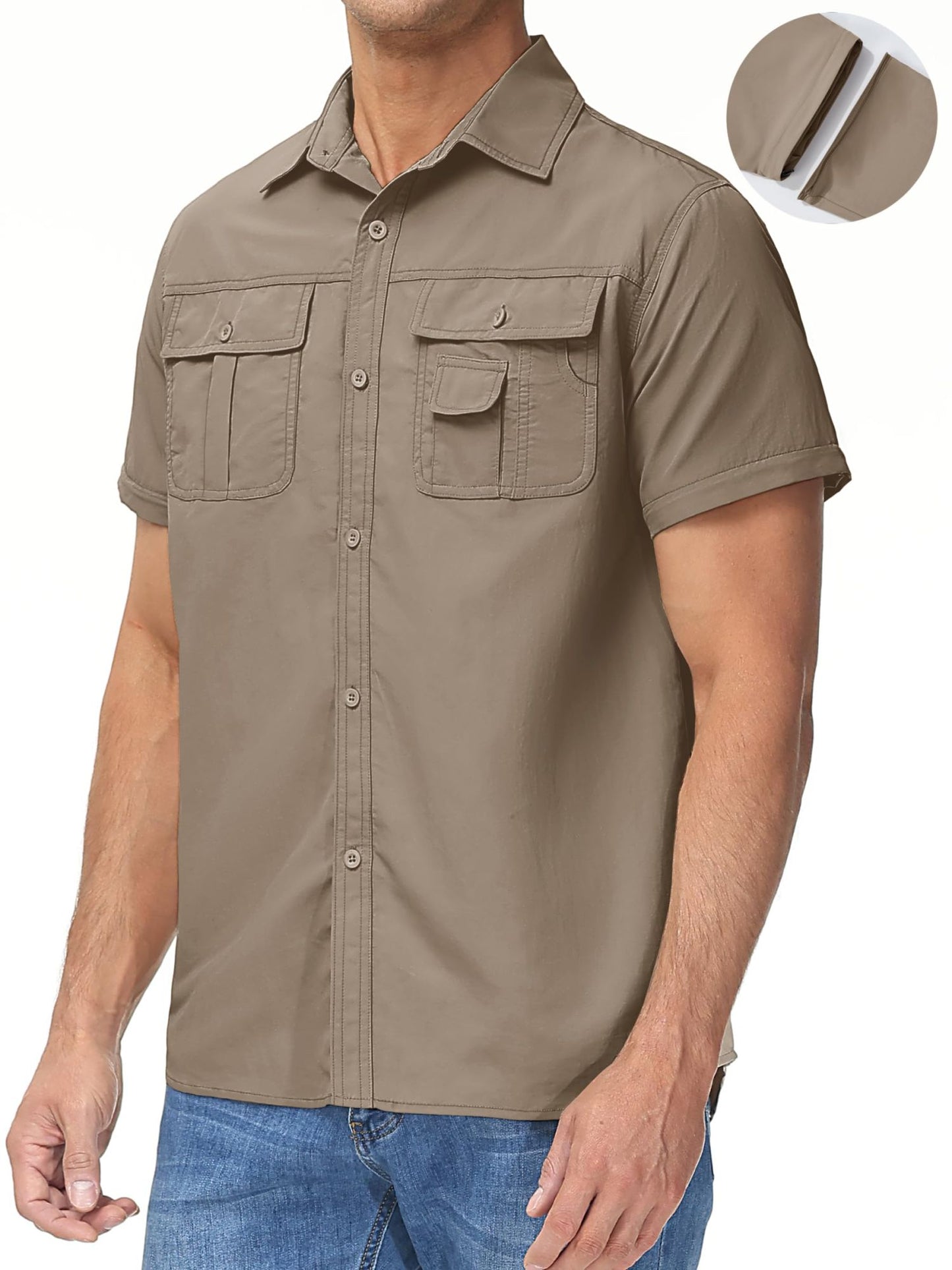 TACVASEN Summer Quick Dry Long Sleeve Cargo Work Shirts with Pockets Mens Safari Hiking Shirts Button Down Shirts Clothes Males