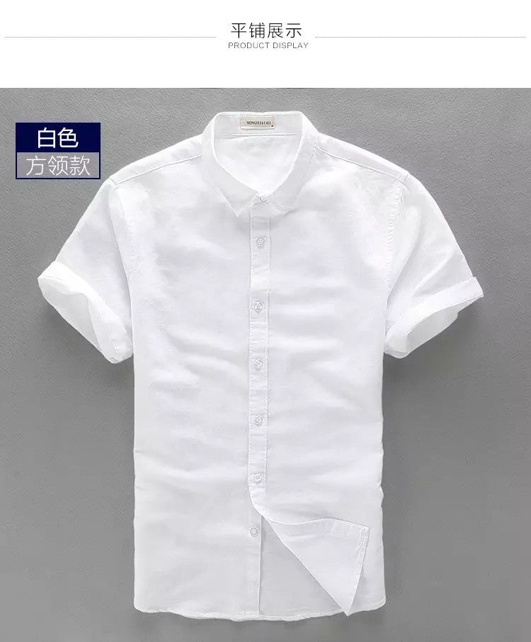 HOO2025 linen shirt young male leisure cotton shirts with short sleeves business cultivate one's morality thin comfortable shirt