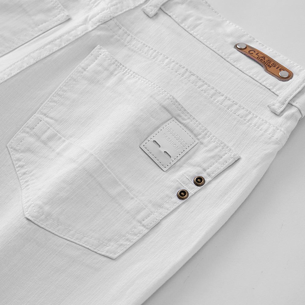 Men White Jeans Elasticity Straight Slim Fit Casual Soft Business Classic Brand Trousers Fashion Advanced Stretch Denim Pants