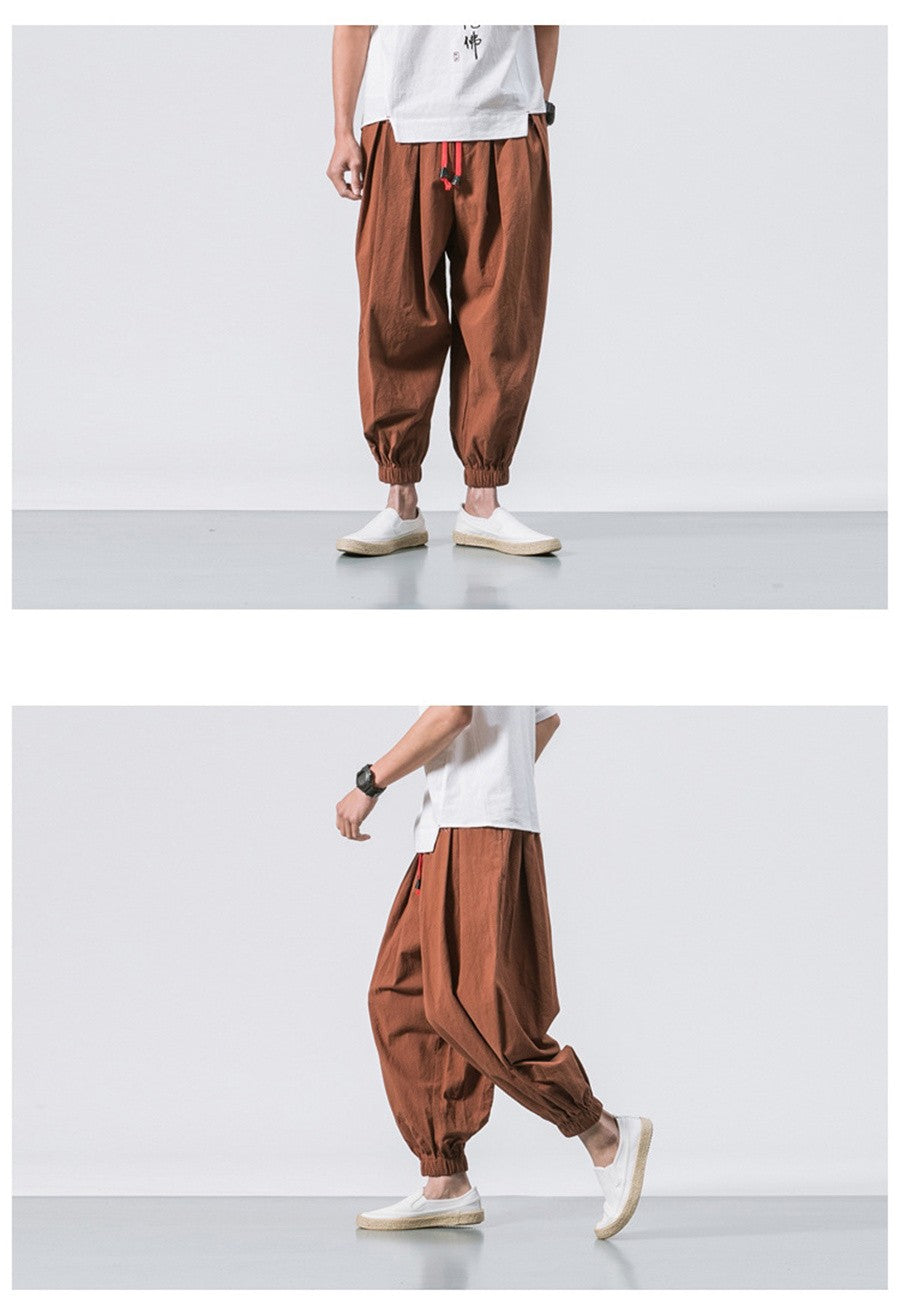 FGKKS Spring Men Loose Harem Pants Chinese Linen Overweight Sweatpants High Quality Casual Brand Oversize Trousers Male